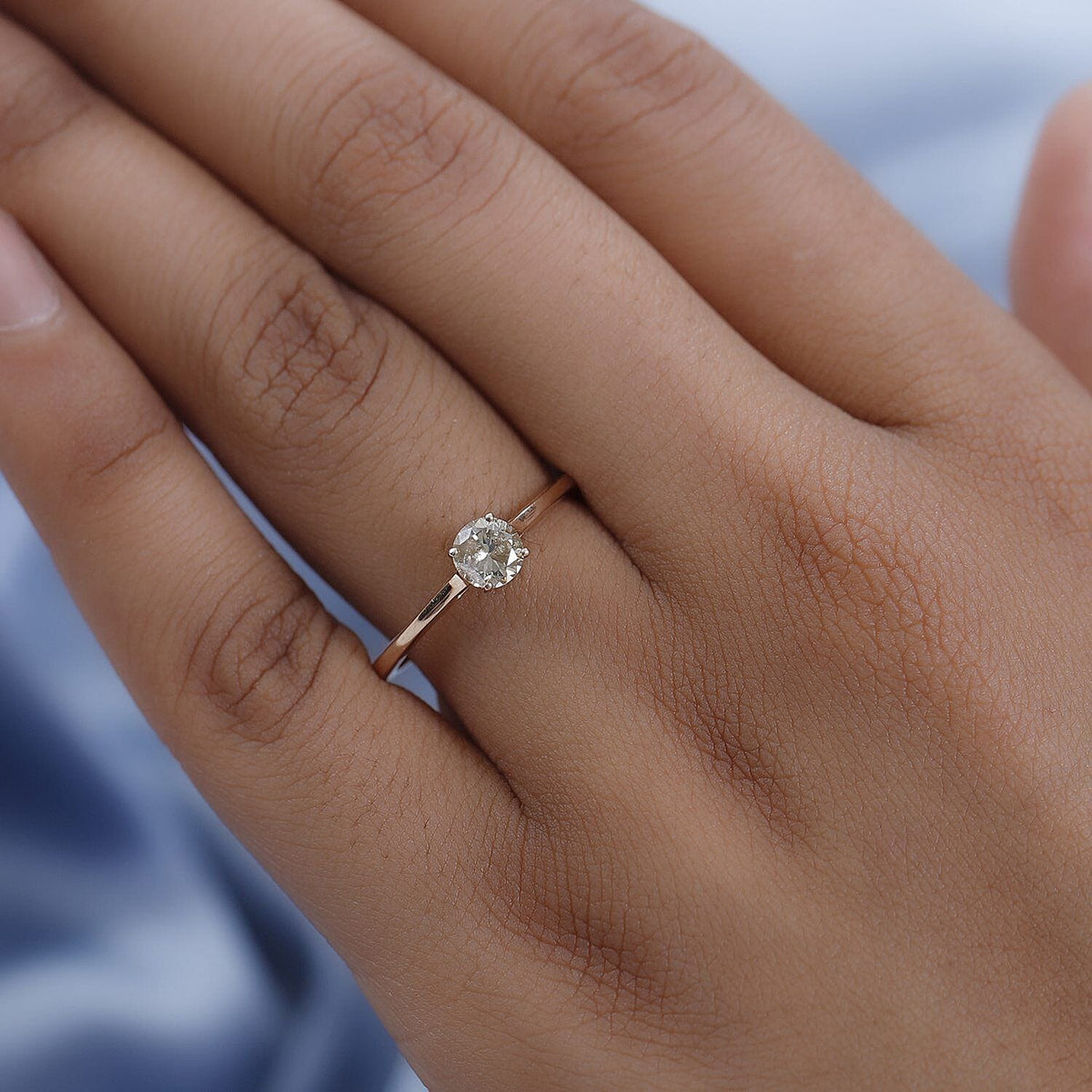 9K Rose Gold SGL Certified Natural Champagne Diamond Solitaire Wedding Band Ring 0.50 Ct. 7480658 4