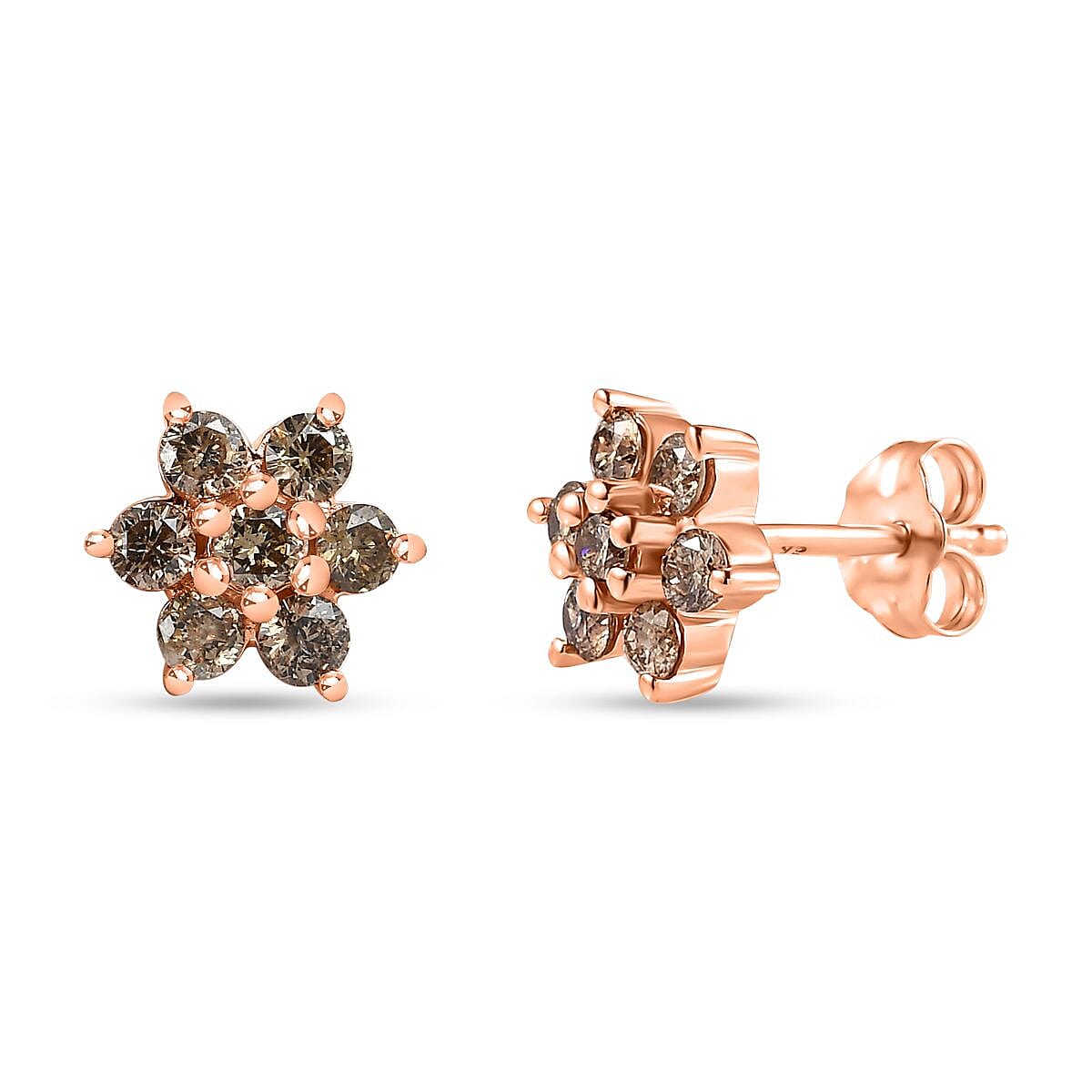 9K Rose Gold SGL Certified Champagne Diamond Solitaire Stud Earrings 0.50 Ct. 7561591 0