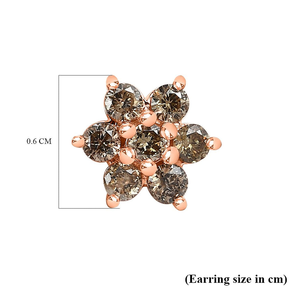 9K Rose Gold SGL Certified Champagne Diamond Solitaire Stud Earrings 0.50 Ct.