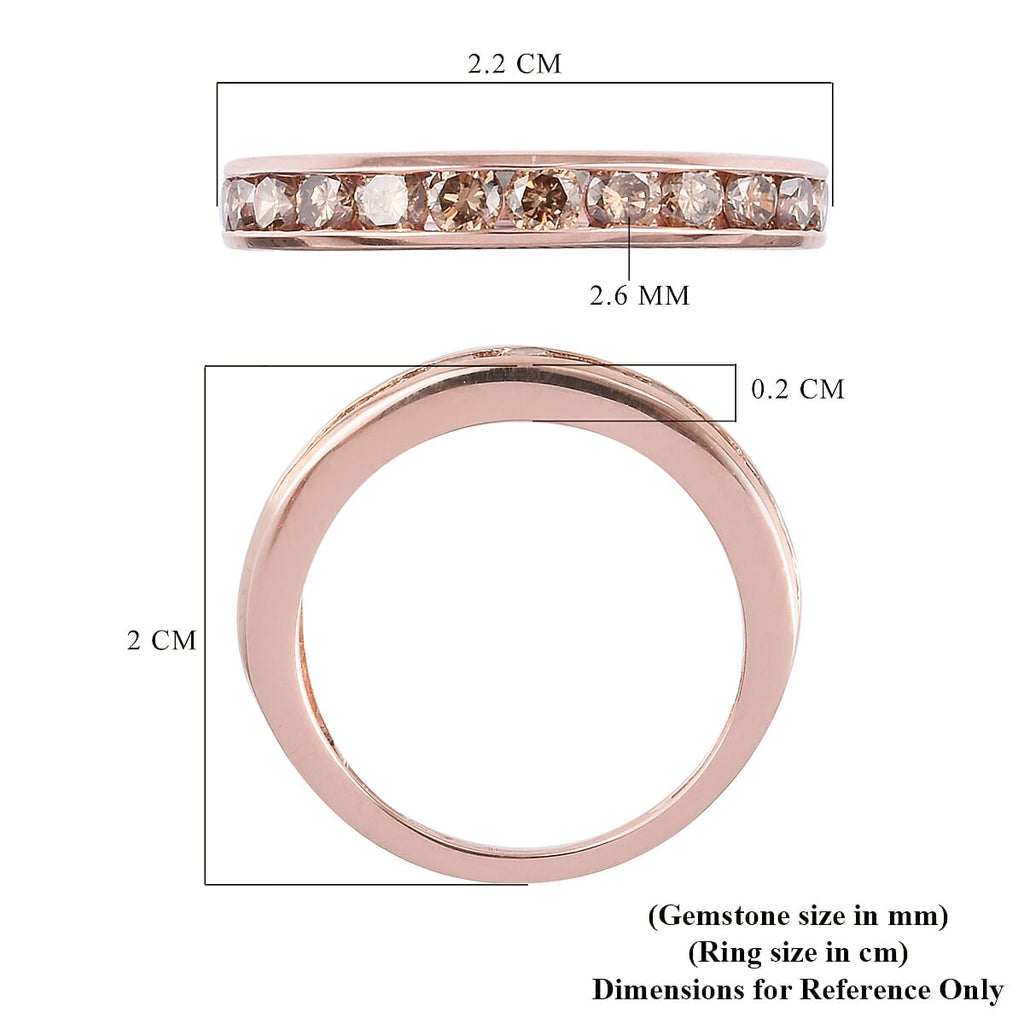 9K Rose Gold SGL Certified Champagne Diamond (I2-I3) Band Ring 1.00 Ct.