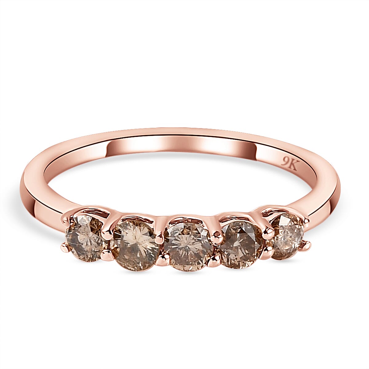 9K Rose Gold SGL Certified I3 Champagne Diamond 5 Stone Ring 0.50 Ct 3793344 0