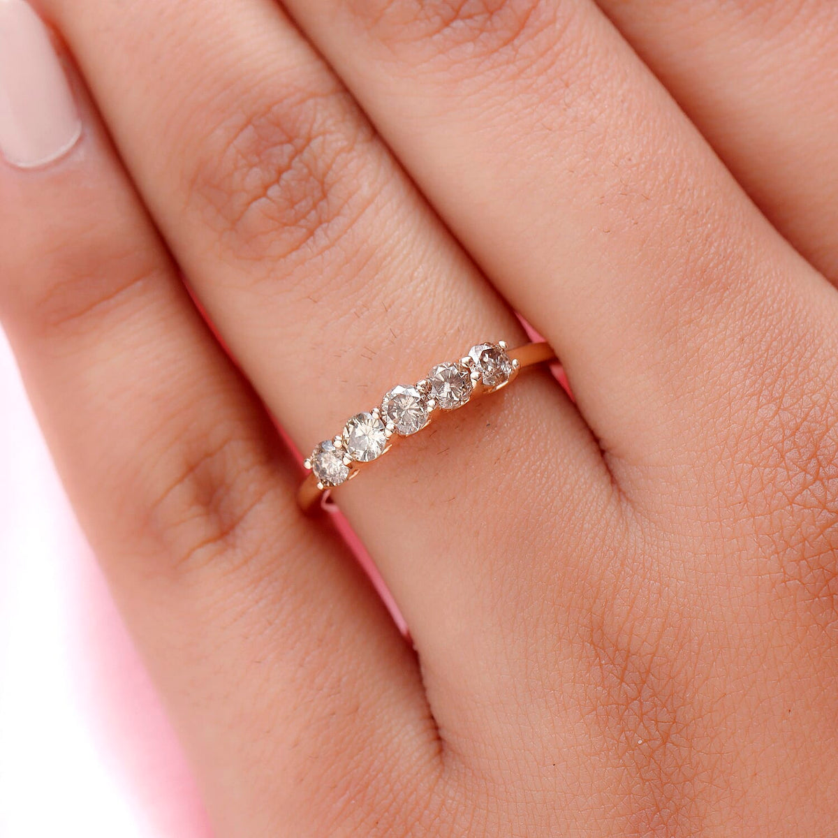 9K Rose Gold SGL Certified I3 Champagne Diamond 5 Stone Ring 0.50 Ct 3793344 2