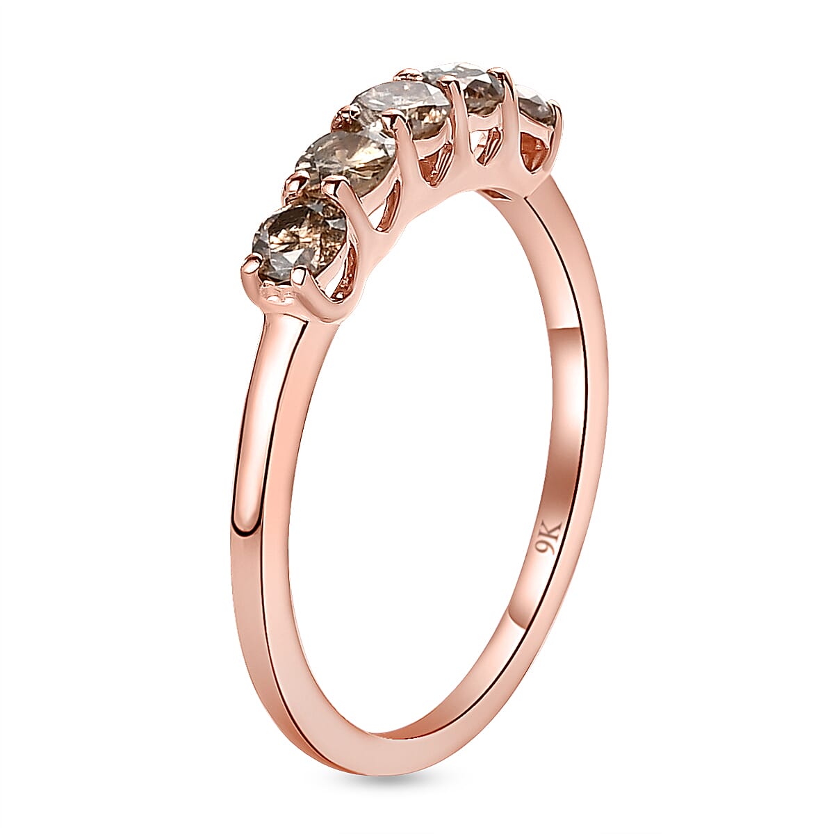 9K Rose Gold SGL Certified I3 Champagne Diamond 5 Stone Ring 0.50 Ct 3793344 3