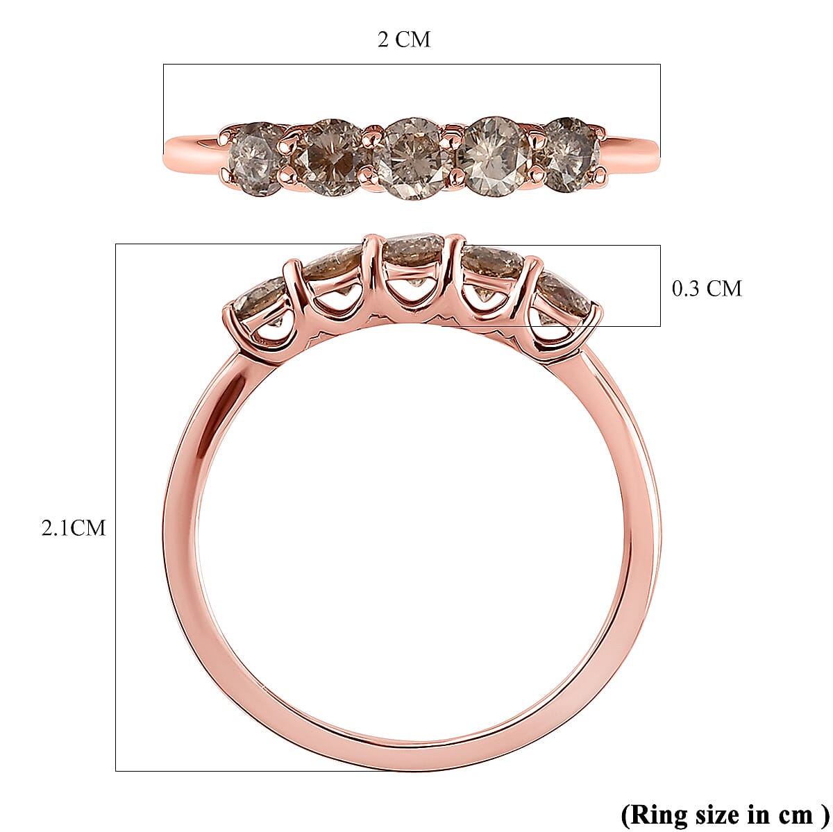 9K Rose Gold SGL Certified I3 Champagne Diamond 5 Stone Ring 0.50 Ct 3793344 5