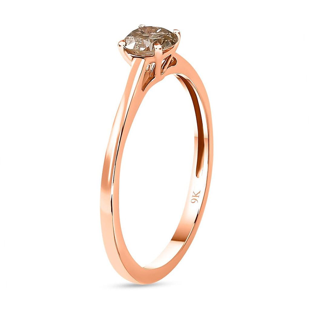 9K Rose Gold SGL Certified Natural Champagne Diamond Solitaire Ring 0.50 Ct.