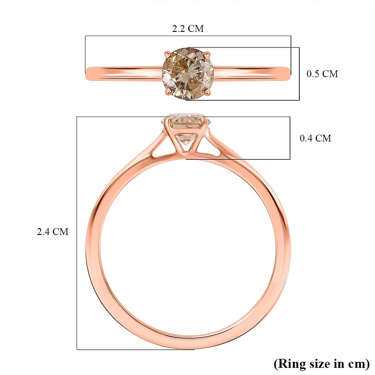 9K Rose Gold SGL Certified Natural Champagne Diamond Solitaire Wedding Band Ring 0.50 Ct. 7480658 11