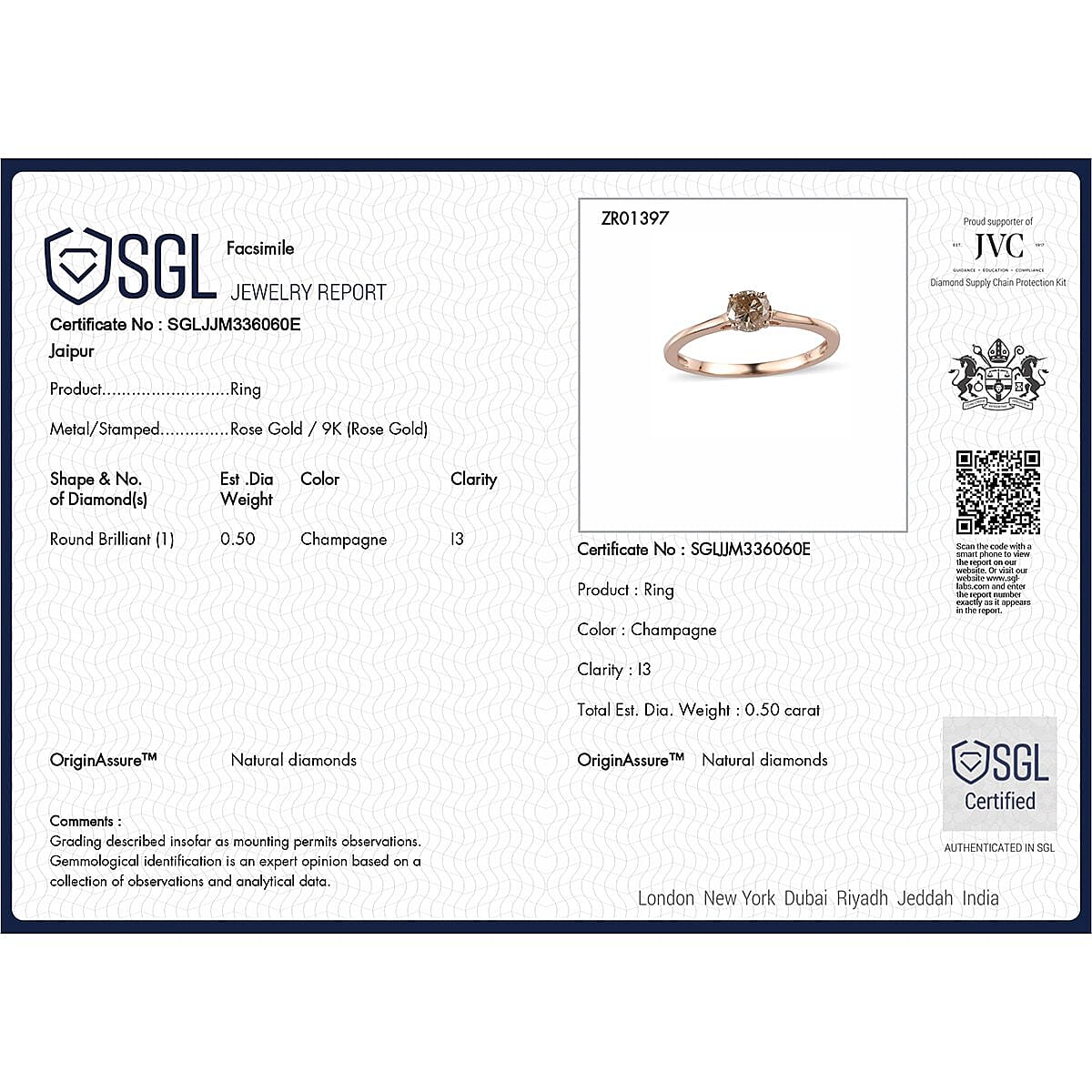 9K Rose Gold SGL Certified Natural Champagne Diamond Solitaire Wedding Band Ring 0.50 Ct. 7480658 13