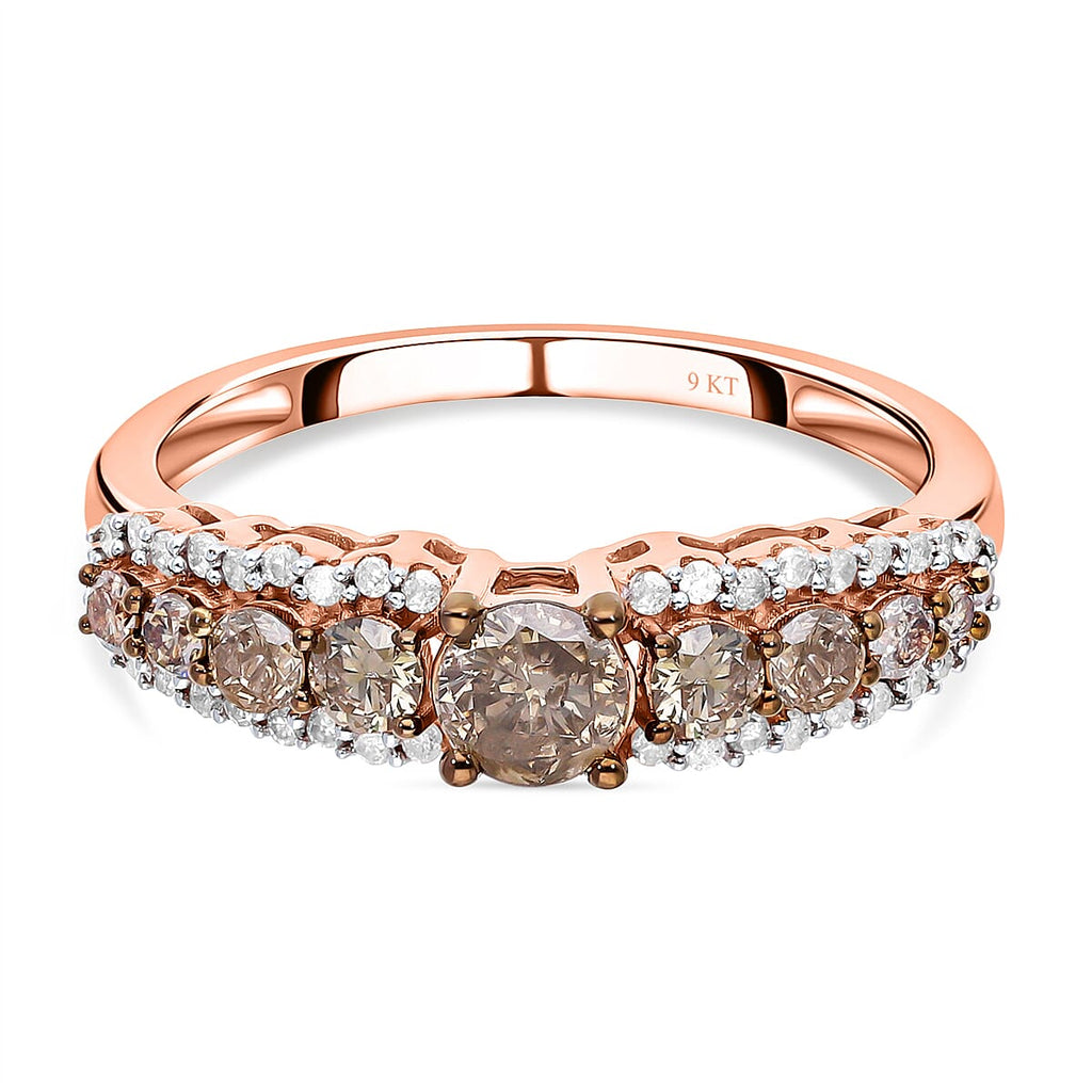 9K Rose Gold SGL Certified Natural Champagne Diamond and Diamond (G-H) Ring 1.00 Ct.