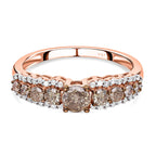 9K Rose Gold SGL Certified Natural Champagne Diamond and Diamond (G-H) Ring 1.00 Ct.