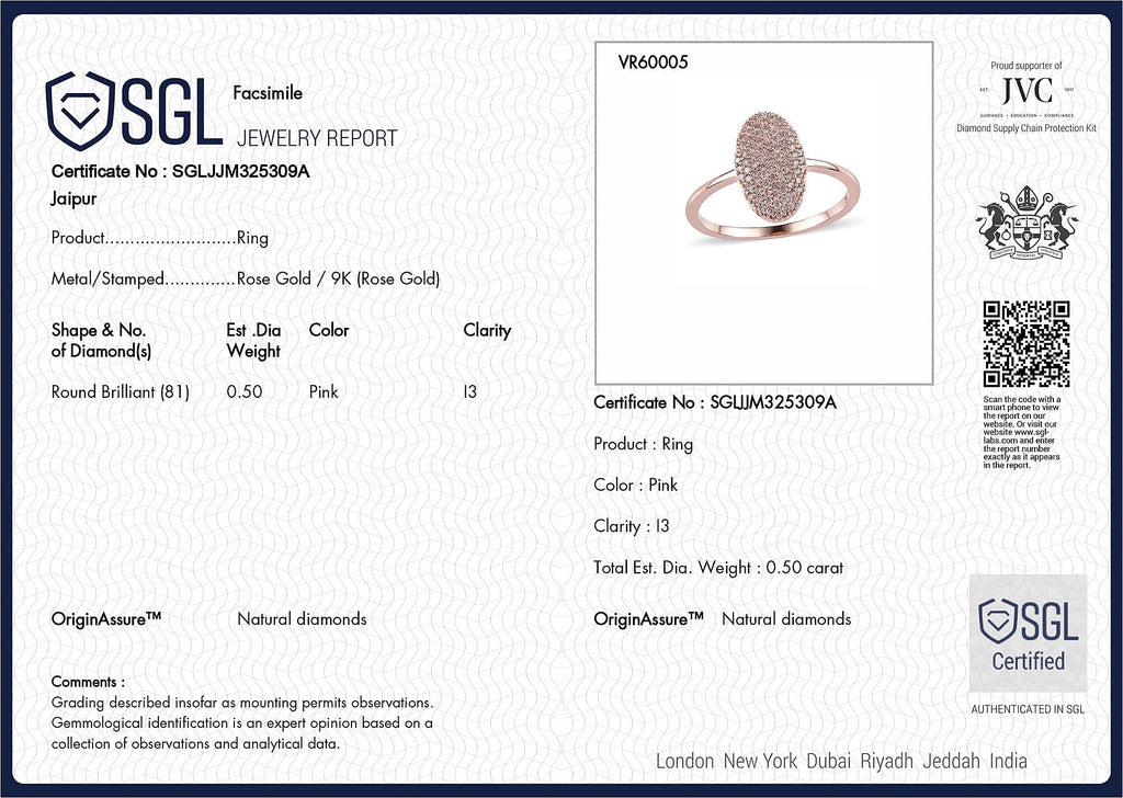 9K Rose Gold SGL Certified Natural Pink Diamond Cluster Ring 0.50 Ct.