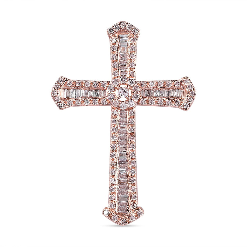 9K Rose Gold SGL Certified Natural Pink Diamond Cross Pendant 0.60 Ct.
