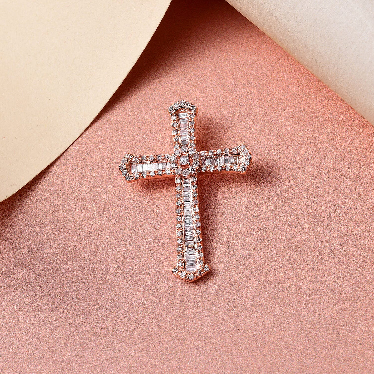 9K Rose Gold SGL Certified Natural Pink Diamond Cross Pendant 0.60 Ct. 7166790 3