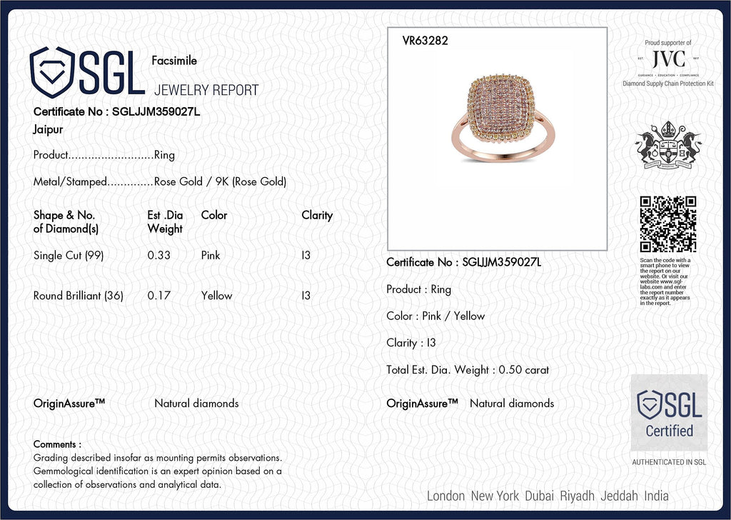 Steves Find - 9K Rose Gold SGL Certified Pink Diamond & Natural Yellow Diamond Ring 0.51 Ct.
