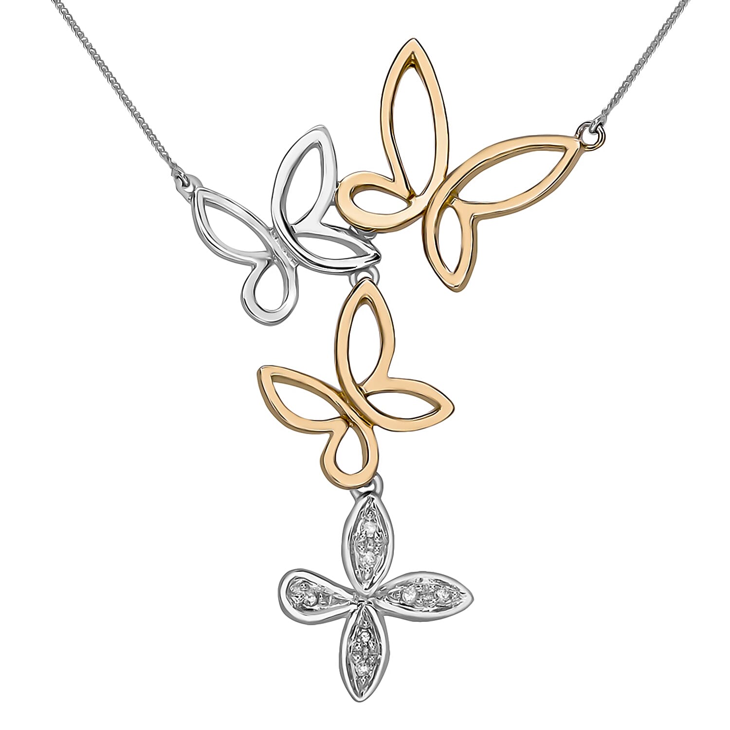 9K Two Colour Gold Diamond 28mm x 39mm Butterfly Necklace 16 Inch 7327995 0