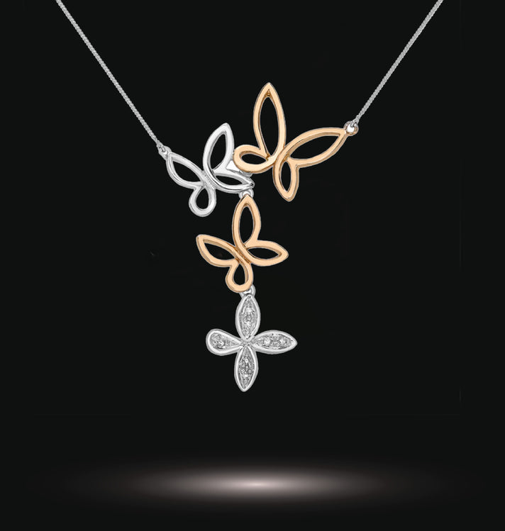 9K Two Colour Gold Diamond 28mm x 39mm Butterfly Necklace 16 Inch 7327995 2