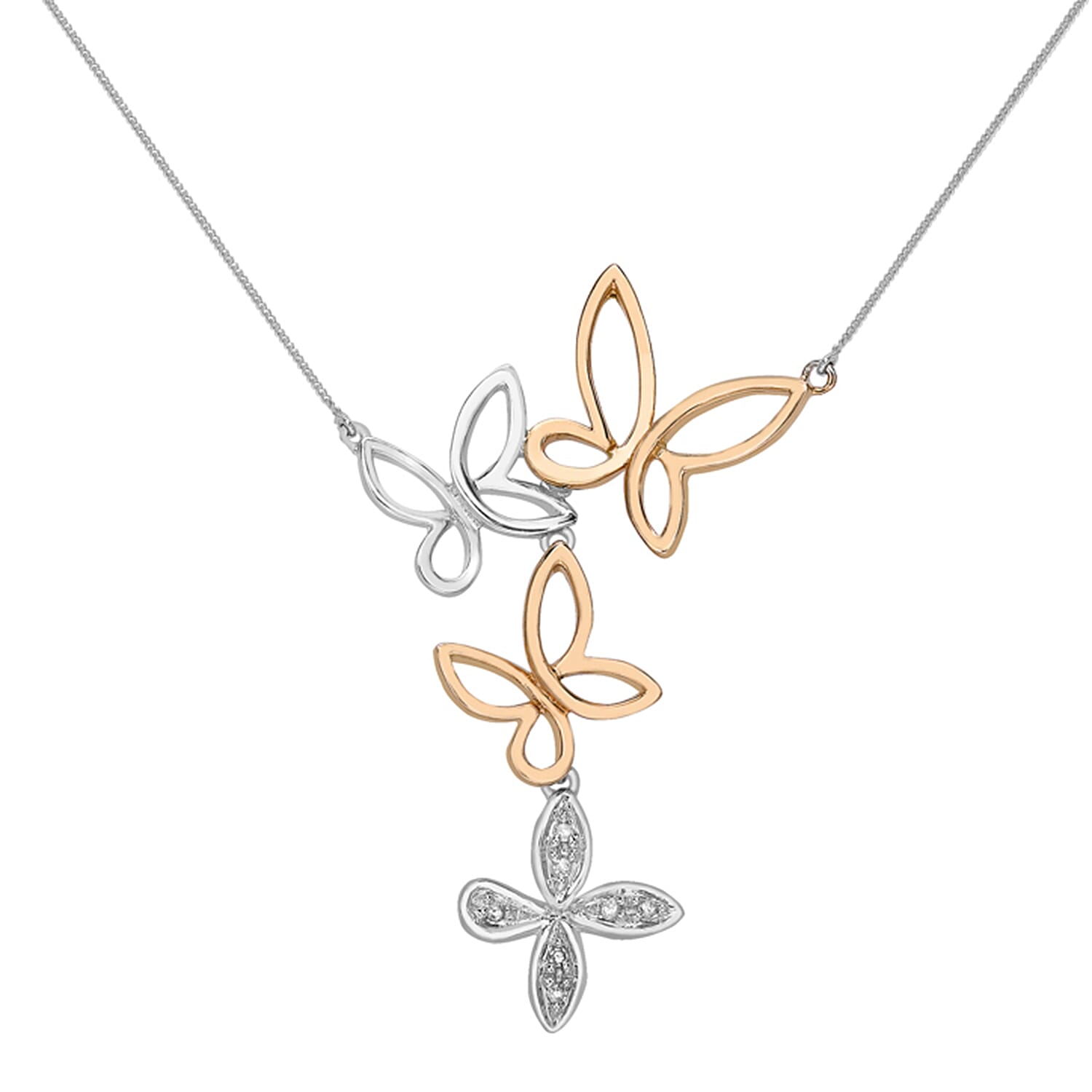 9K Two Colour Gold Diamond 28mm x 39mm Butterfly Necklace 16 Inch 7327995 3