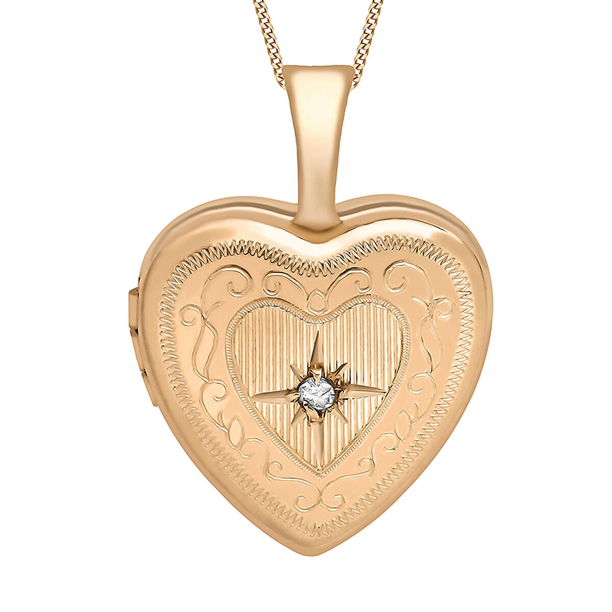 9K Rose Gold Diamond Set 12mm x 18mm Etched Heart Locket 7343919 0