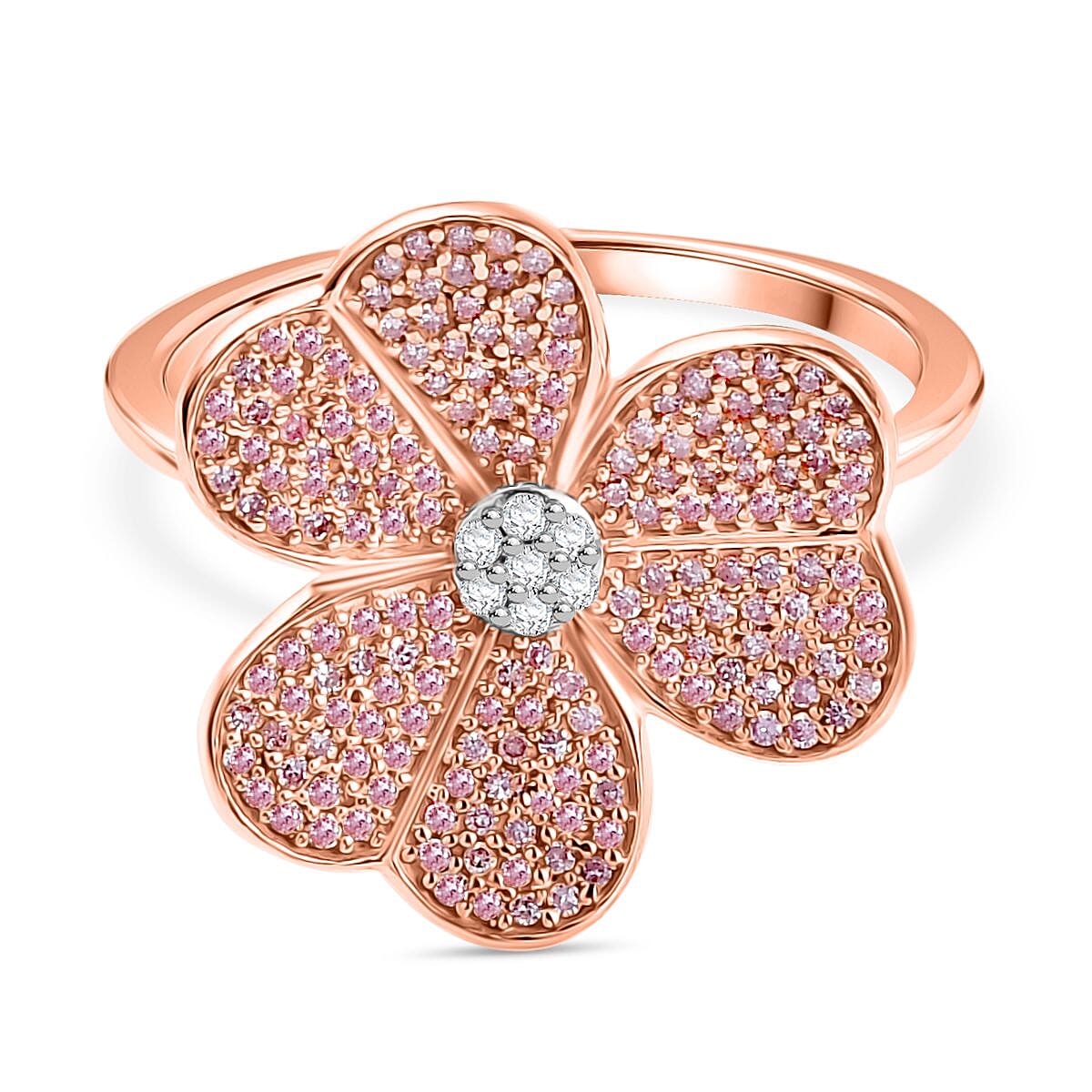 9K Rose Gold SGL Certified White Diamond &amp; Pink Diamond Floral Ring 0.50 Ct, Gold Wt. 3.20 Gms. 8047574 0