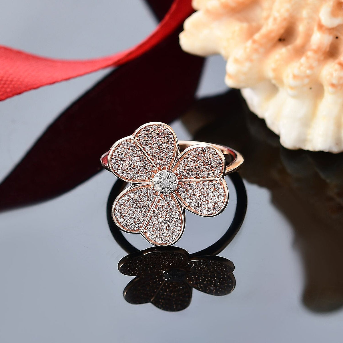 9K Rose Gold SGL Certified White Diamond &amp; Pink Diamond Floral Ring 0.50 Ct, Gold Wt. 3.20 Gms. 8047574 2