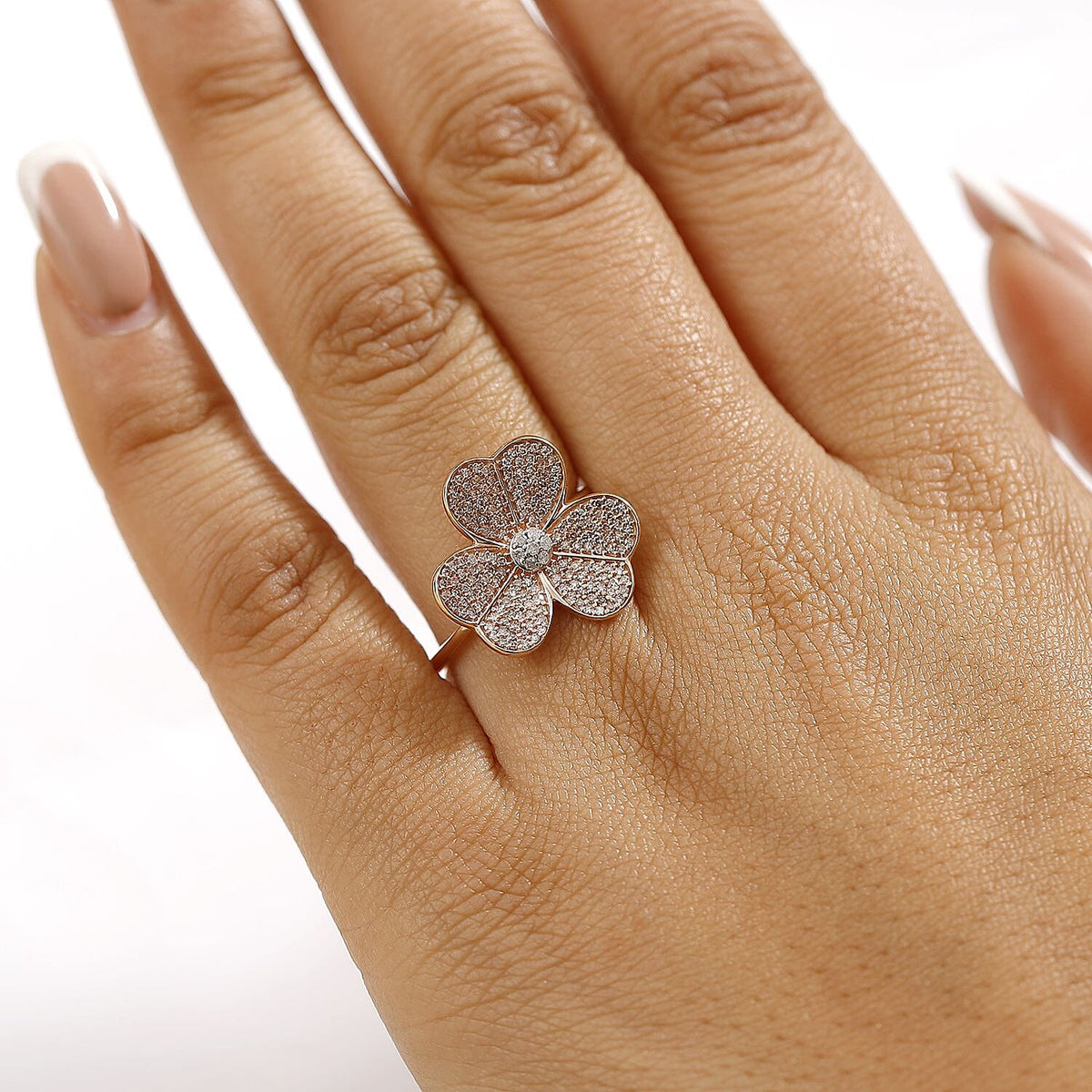 9K Rose Gold SGL Certified White Diamond &amp; Pink Diamond Floral Ring 0.50 Ct, Gold Wt. 3.20 Gms. 8047574 3