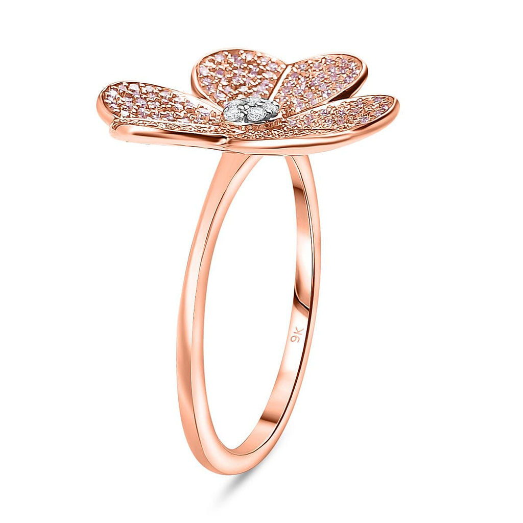 9K Rose Gold SGL Certified White Diamond & Pink Diamond Floral Ring 0.50 Ct, Gold Wt. 3.20 Gms.