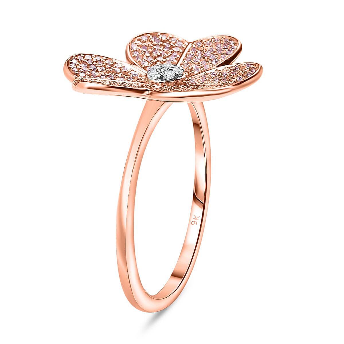 9K Rose Gold SGL Certified White Diamond &amp; Pink Diamond Floral Ring 0.50 Ct, Gold Wt. 3.20 Gms. 8047574 4