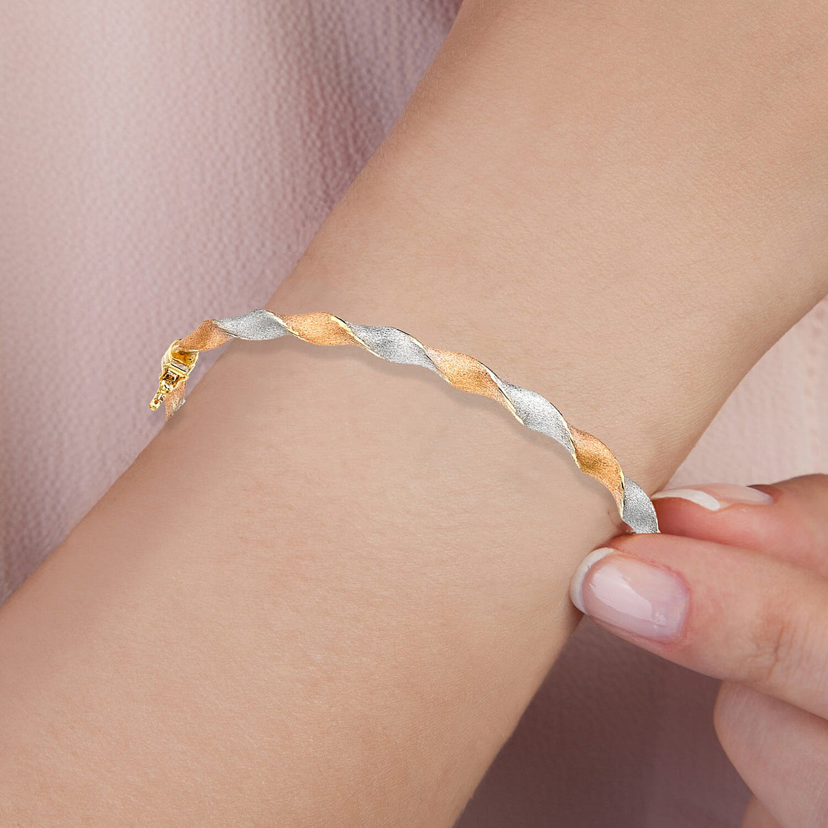 9K Three Colour Gold 4mm Satin Twist Bangle 7193176 2