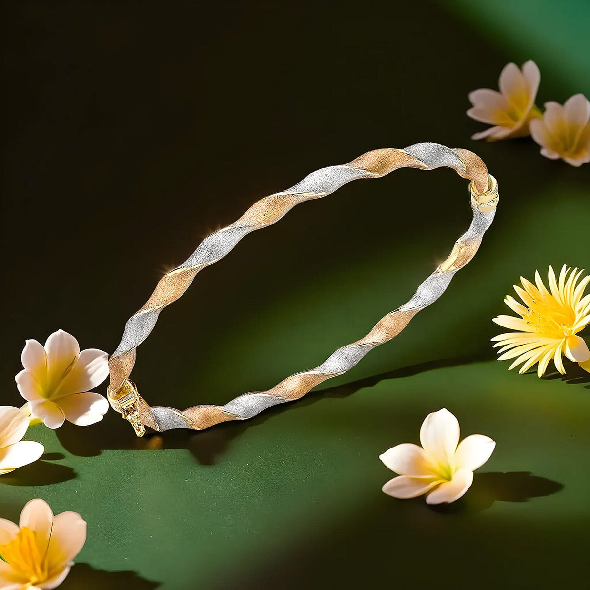 9K Three Colour Gold 4mm Satin Twist Bangle 7193176 3