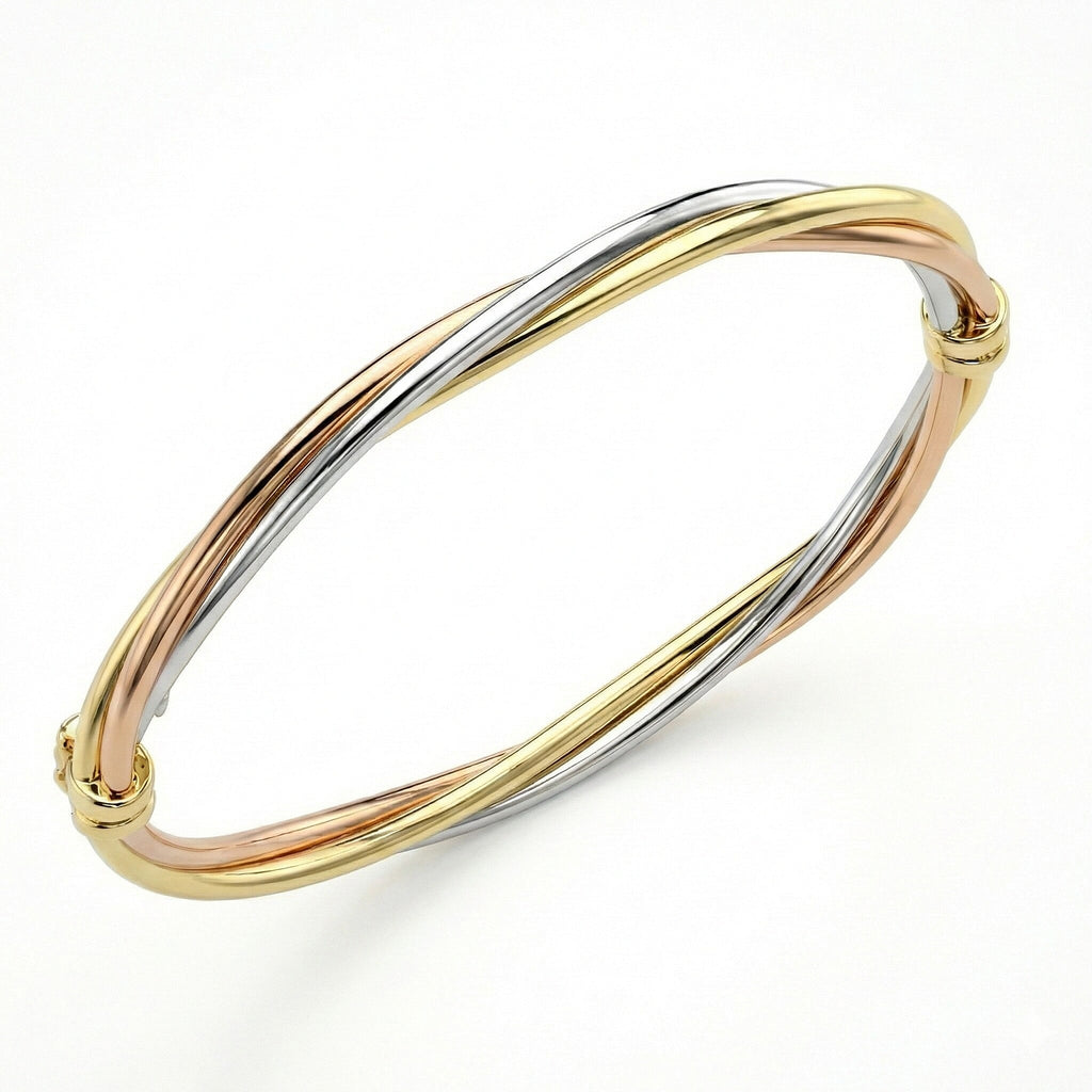 9K Three Colour Gold 4mm Twist Tube Bangle