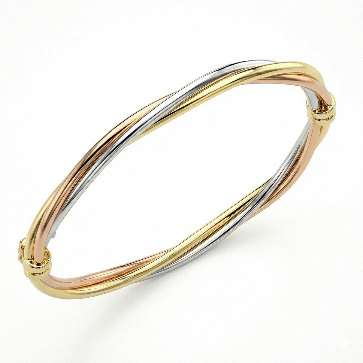 9K Three Colour Gold 4mm Twist Tube Bangle 7193171 0