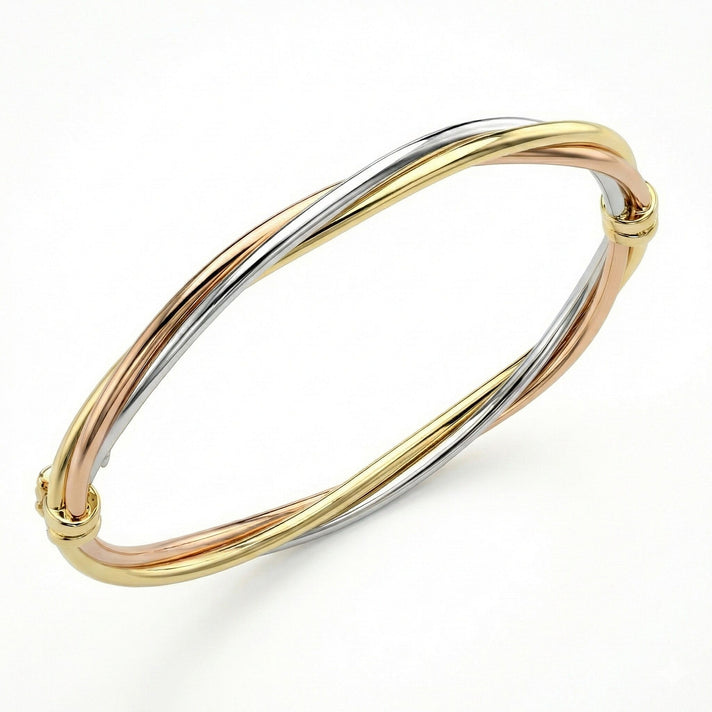 9K Three Colour Gold 4mm Twist Tube Bangle 7193171 1