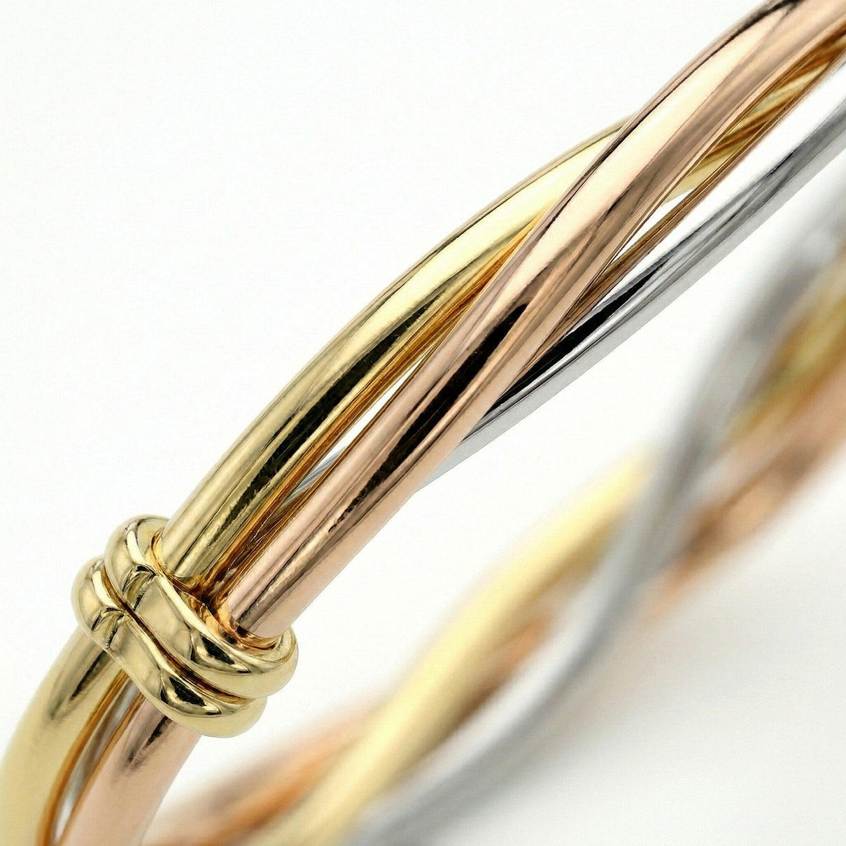 9K Three Colour Gold 4mm Twist Tube Bangle 7193171 3