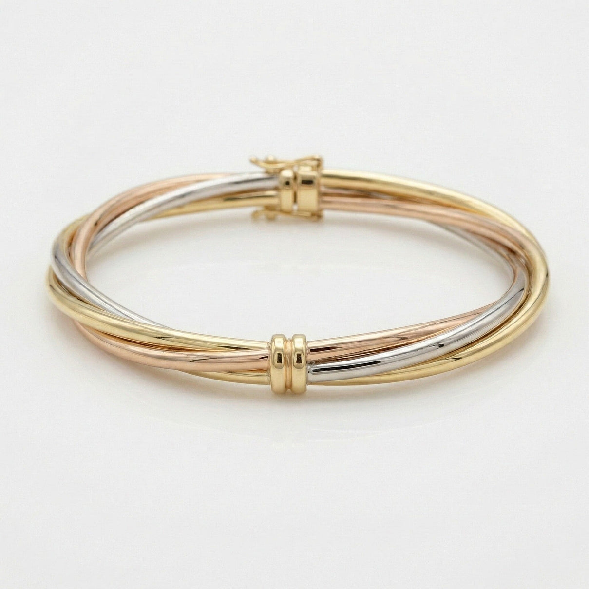 9K Three Colour Gold 4mm Twist Tube Bangle 7193171 4