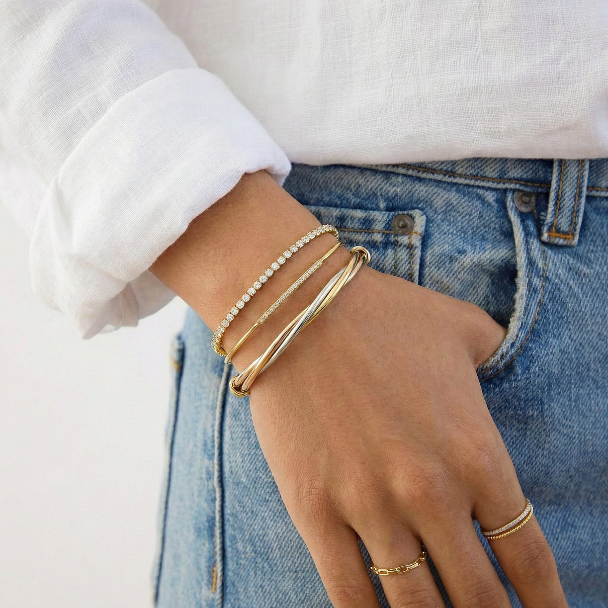 9K Three Colour Gold 4mm Twist Tube Bangle 7193171 5