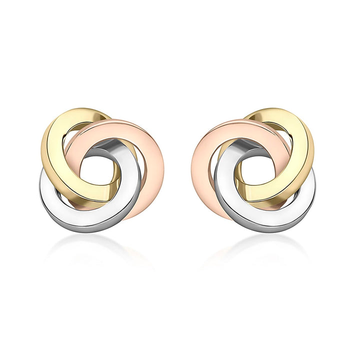 9K Three Colour Gold 9.5mm X 10mm Square Tube Knot Stud Earrings 7190216 1