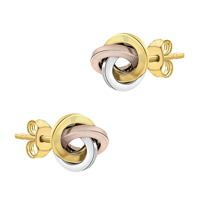 9K Three Colour Gold 9.5mm X 10mm Square Tube Knot Stud Earrings 7190216 2