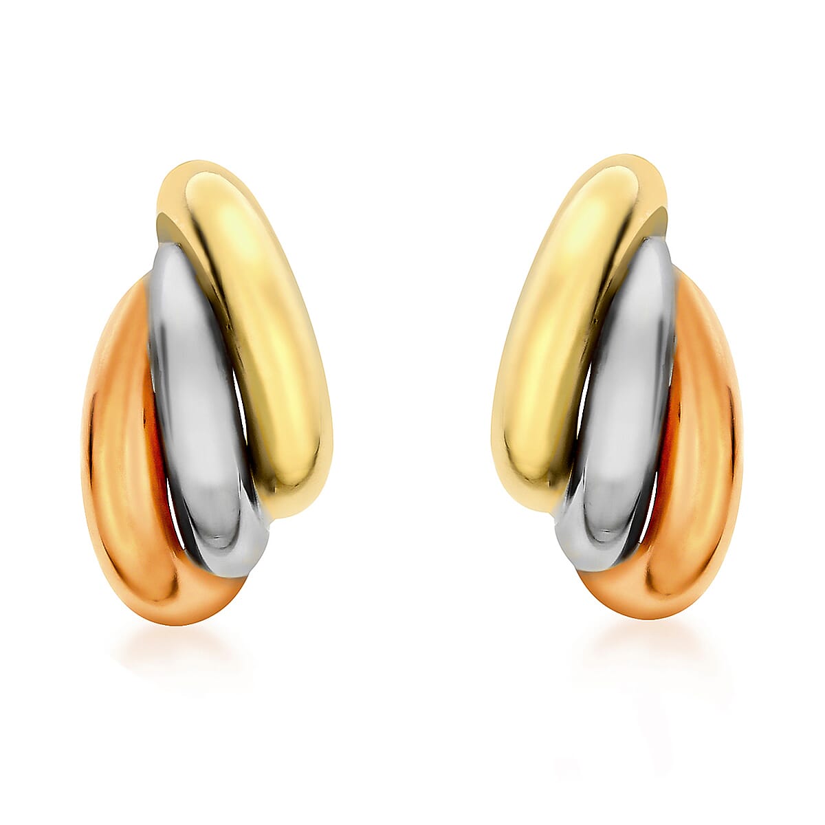 9K Three Colour Gold 9mm X 15mm Russian Style Stud Earrings 7190215 0