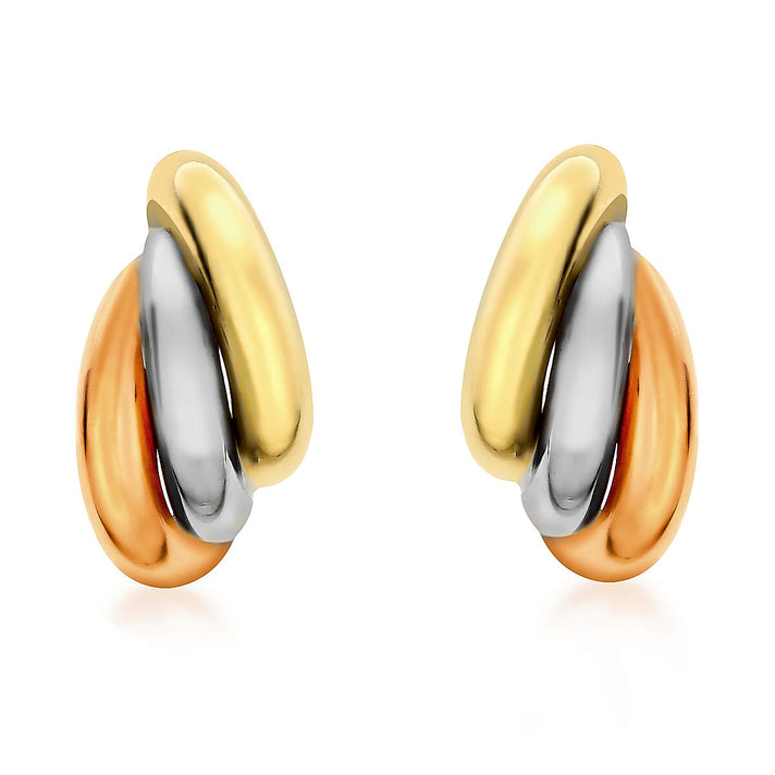 9K Three Colour Gold 9mm X 15mm Russian Style Stud Earrings 7190215 1