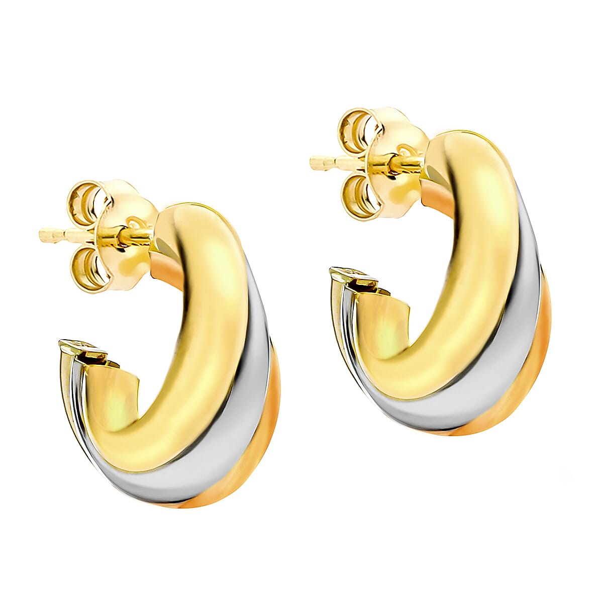 9K Three Colour Gold 9mm X 15mm Russian Style Stud Earrings 7190215 1