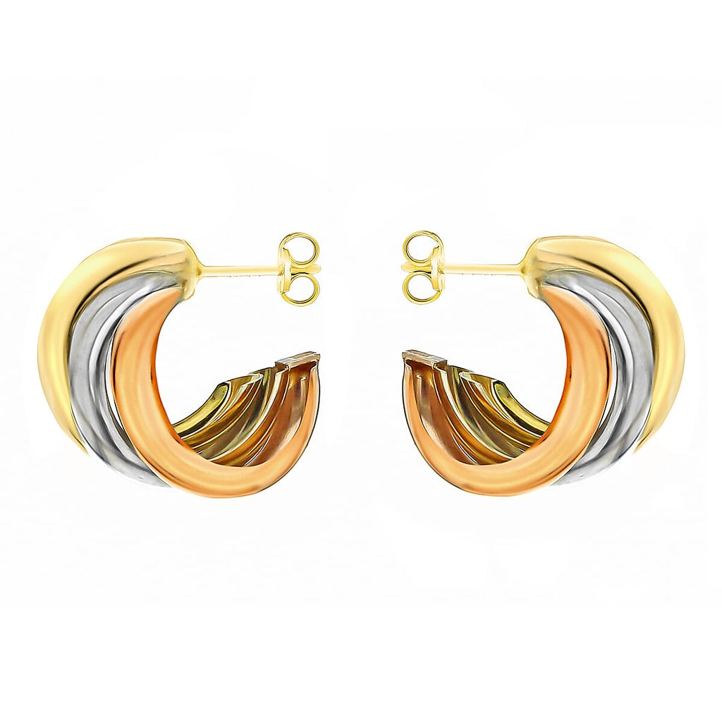 9K Three Colour Gold 9mm X 15mm Russian Style Stud Earrings