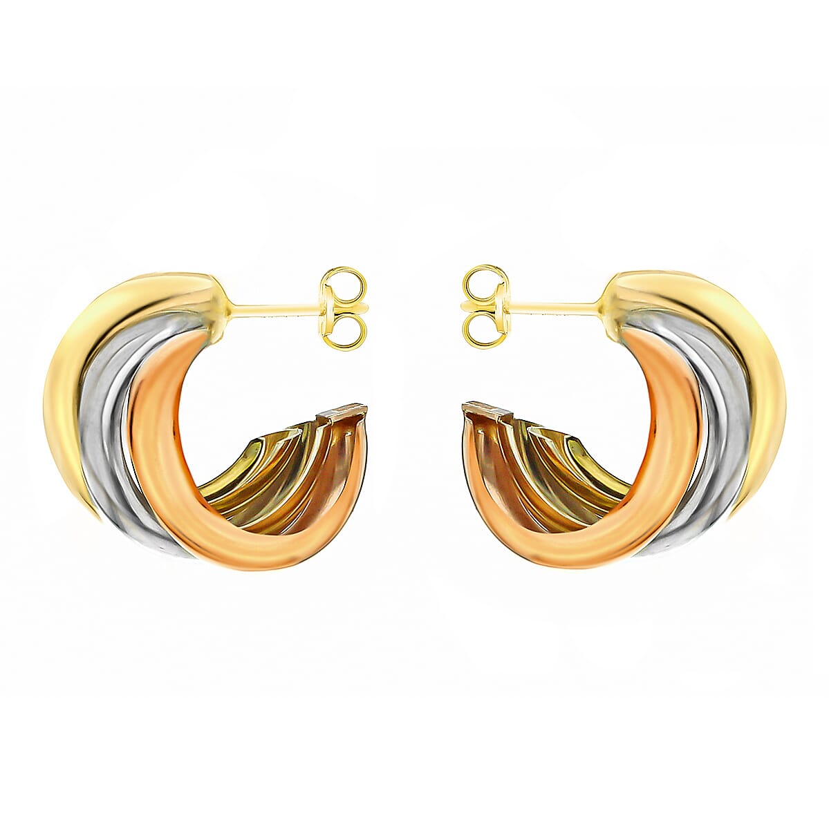 9K Three Colour Gold 9mm X 15mm Russian Style Stud Earrings 7190215 2