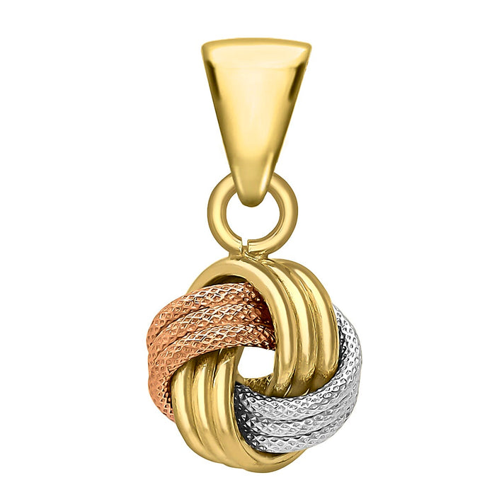 9K Three Colour Gold 9mm X 18mm Textured And Polished 4 Way Triple Knot Pendant 7188471 1