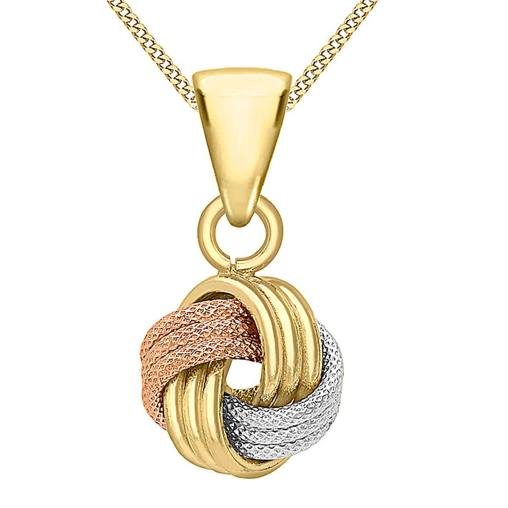 9K Three Colour Gold 9mm X 18mm Textured And Polished 4 Way Triple Knot Pendant 7188471 2