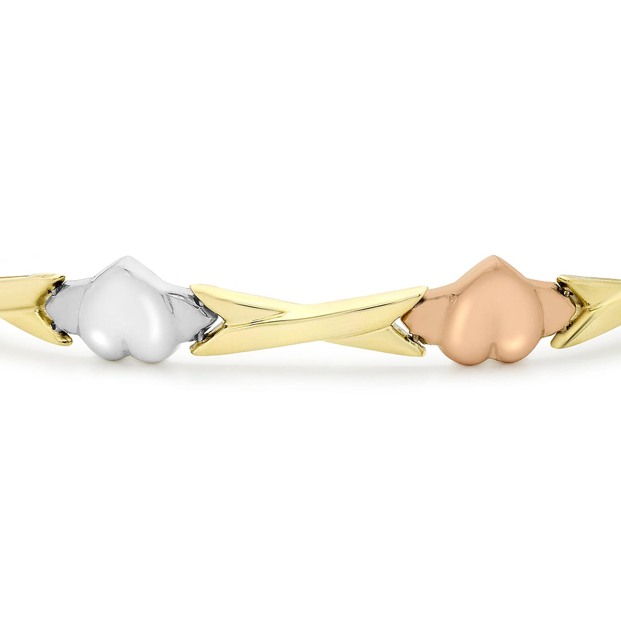 9K Three Colour Gold Heart And Kiss Link Bracelet 7.5 Inch 7193233 1