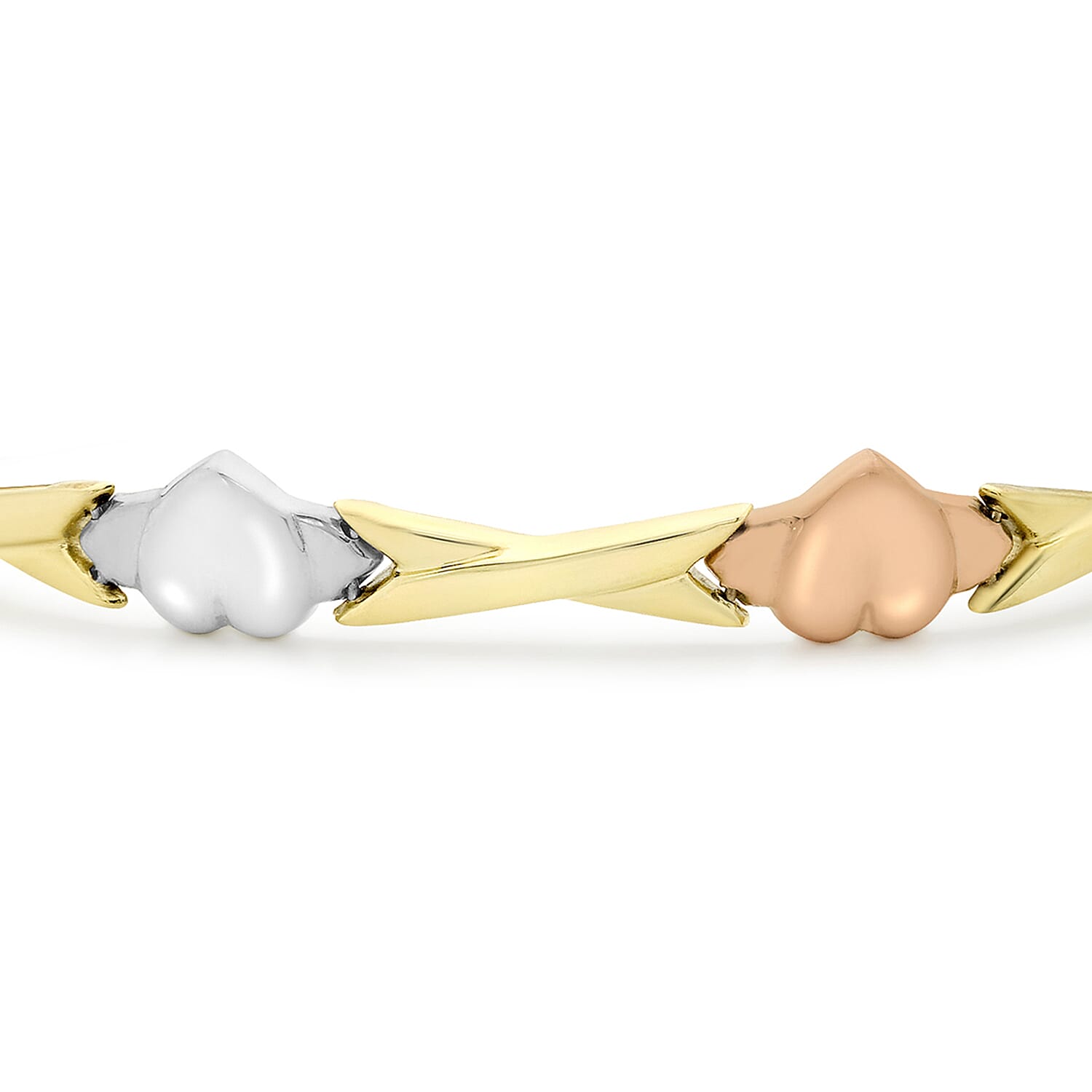 9K Three Colour Gold Heart And Kiss Link Bracelet 7.5 Inch 7193233 1