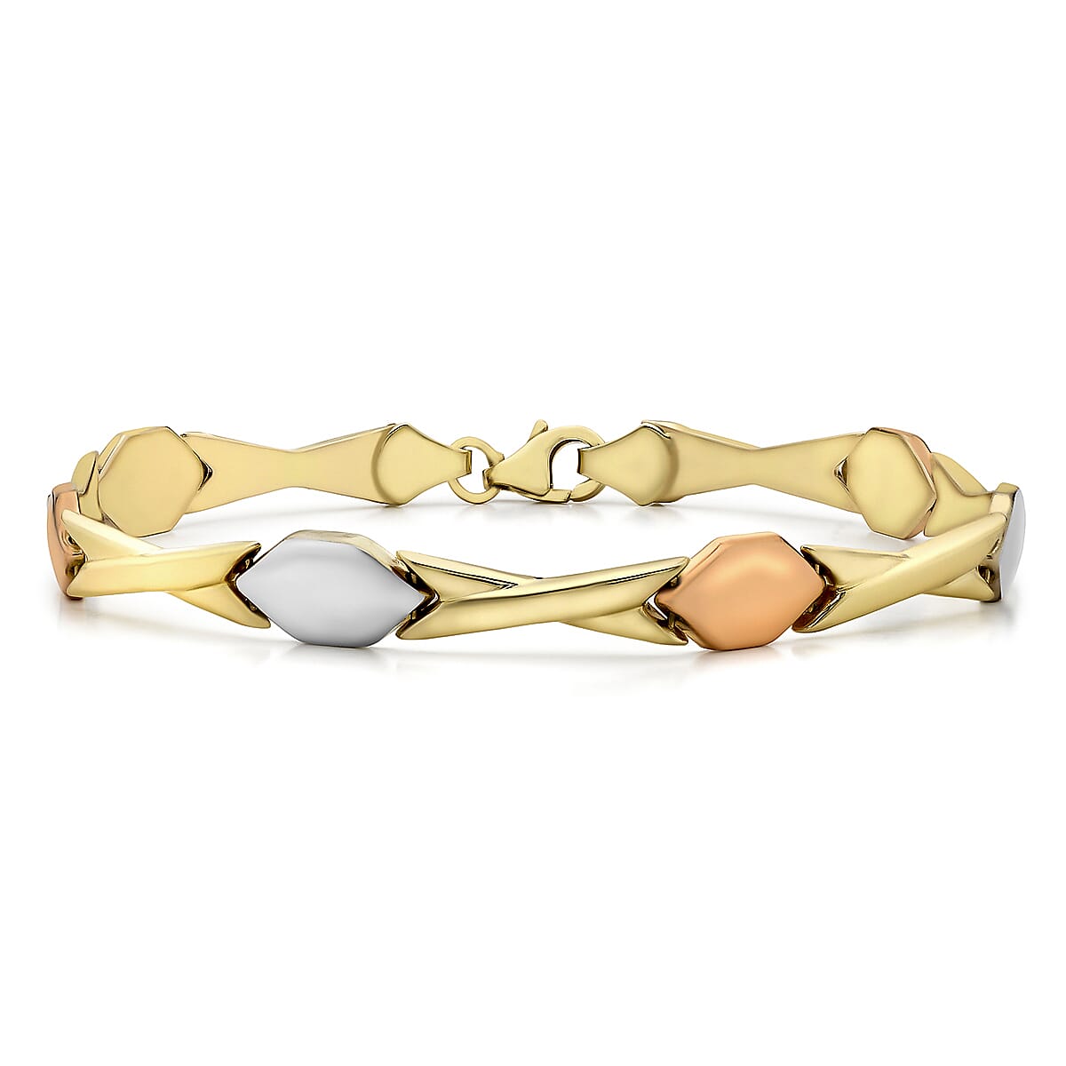 9K Three Colour Gold Hugs And Kisses Link Bracelet 7.5 Inch 7193231 0