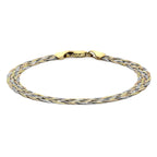 9K Three Colour Gold 6 Plait Textured Herringbone Bracelet 7 Inch