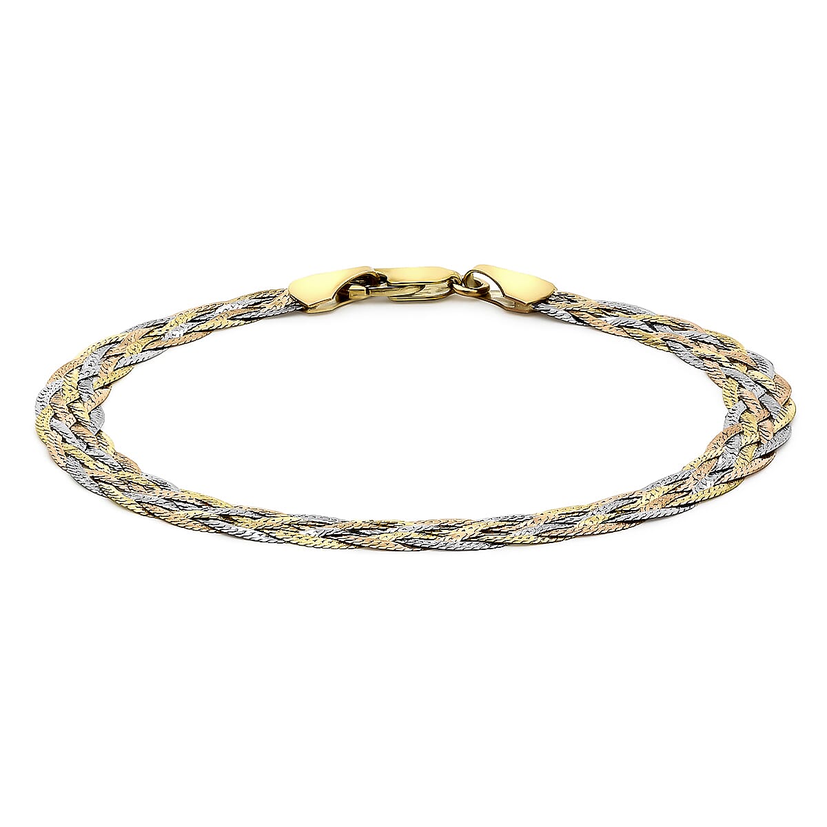 9K Three Colour Gold 6 Plait Textured Herringbone Bracelet 7 Inch 7193242 0