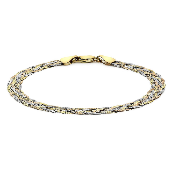 9K Three Colour Gold 6 Plait Textured Herringbone Bracelet 7 Inch 7193242 1