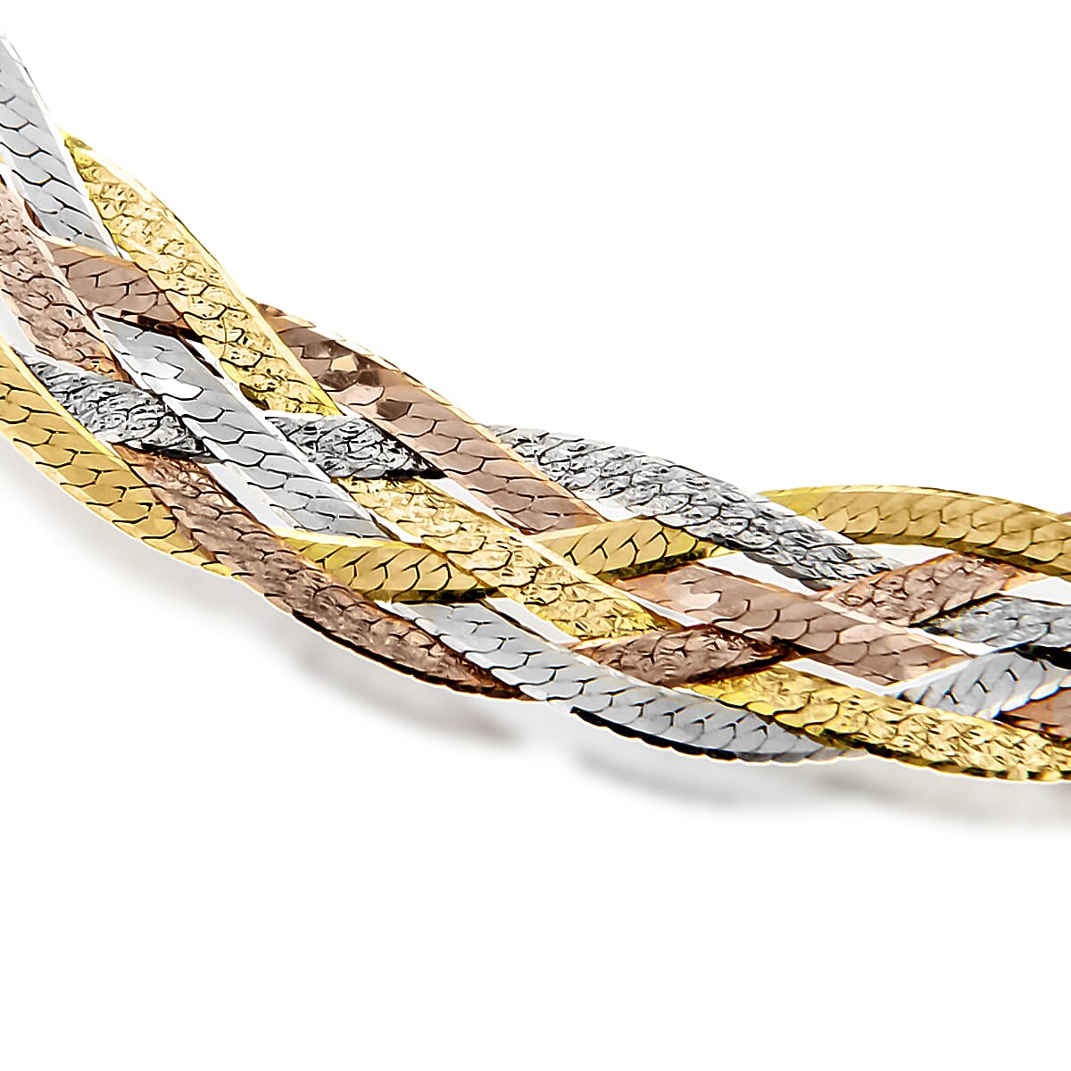 9K Three Colour Gold 6 Plait Textured Herringbone Bracelet 7 Inch 7193242 1